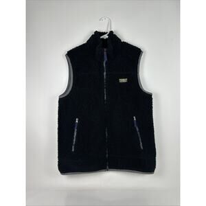 LL Bean Sherpa Vest Deep Pile Fleece Full Zip Mens Medium 502429 Black Outdoor
